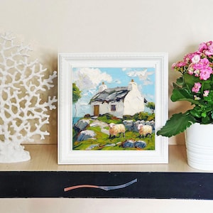 Irish Cottage Painting Sheep Original Art Landscape Impasto Oil Artwork ...