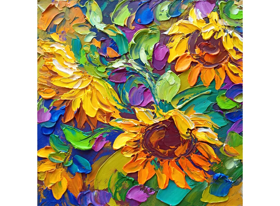 Sunflower Painting Original Art Colorful Floral Impasto Oil Textured ...