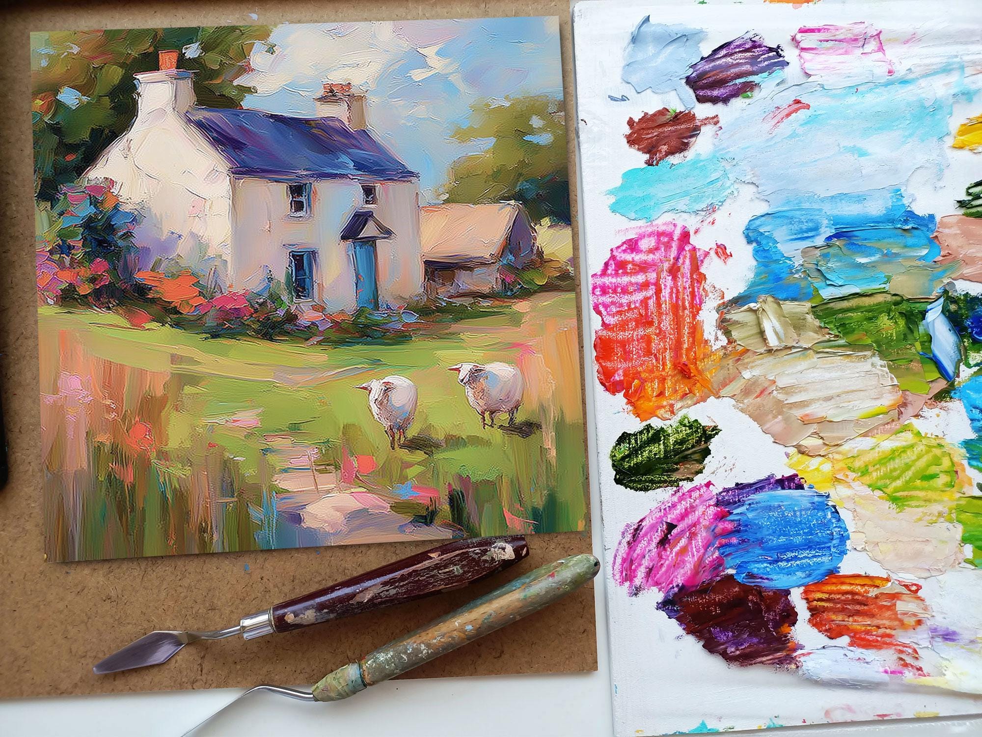 Irish Cottage Painting Original Art Impasto Oil Painting Sheep ...