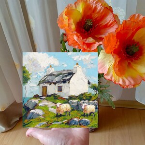 Irish Cottage Painting Sheep Original Art Landscape Impasto Oil Artwork ...
