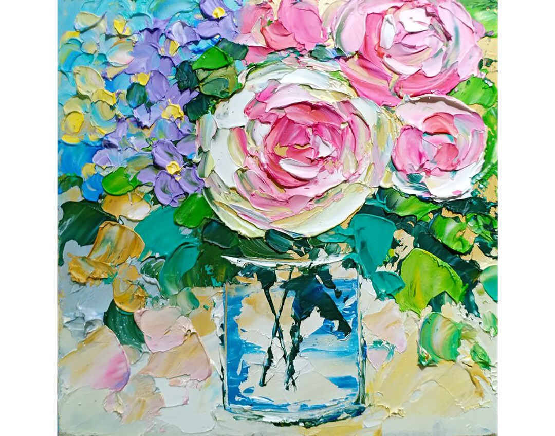 Rose Painting Hydrangea Original Art Impasto Oil Flower Artwork - Etsy