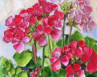Geranium Painting Impasto Oil Original Art Floral Artwork
