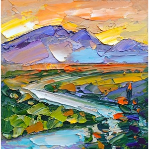 Glacier Painting National Park Original Art Mountain Abstract landscape Impasto Oil Painting Rocky Mountains by NataShray