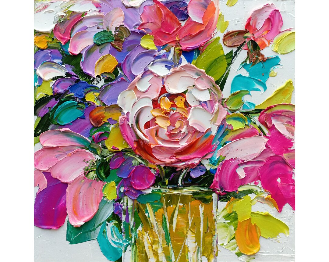 Peony Painting Floral Original Art Impasto Oil Artwork Impressionist ...