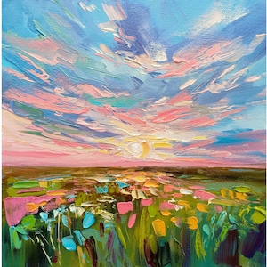 Irish Painting Ireland Original Art Landscape Small Painting Impasto Above Bed Art 10x10 Impressionist Artwork Pink Blue Midlands Ireland