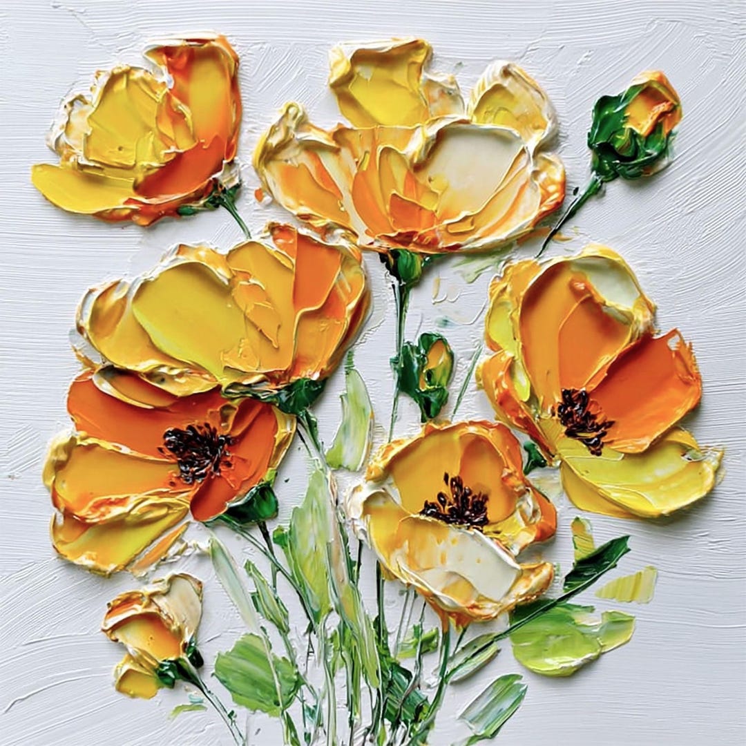 California Poppy Painting: Original Impasto Oil Floral Art Wildflower ...