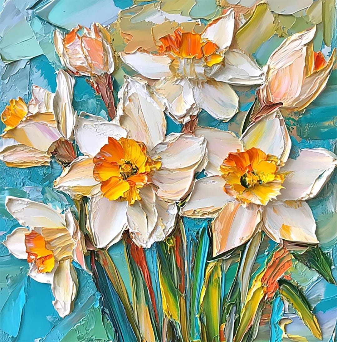 Daffodils Painting Floral Original Art Impasto Oil Artwork - Etsy