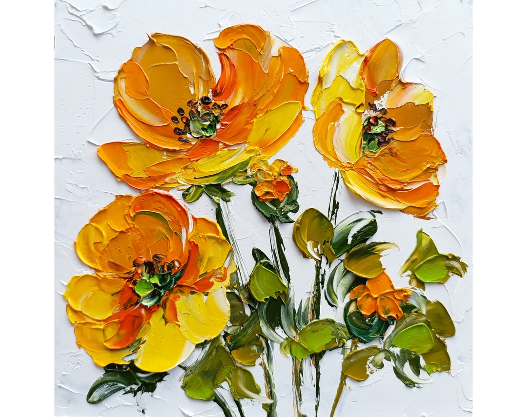 California Poppy Painting Floral Original Art Impasto Oil Wildflowers ...