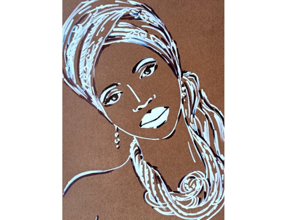 African American Woman Drawing Original Art Sketch Female Face African Queen Portrait 6 By 8 By Nata Shray