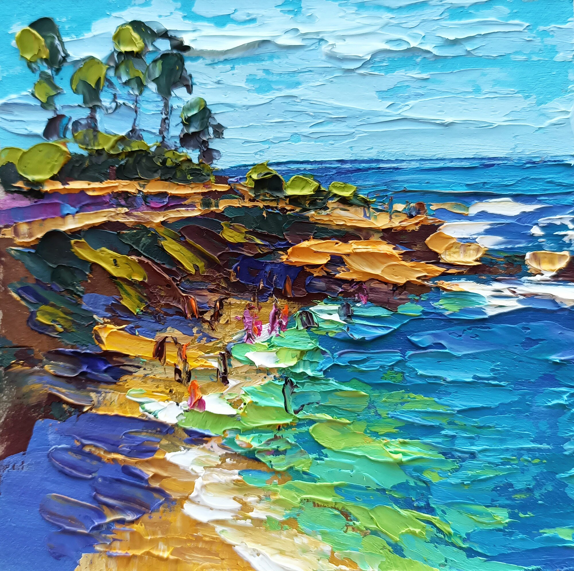 【SM号】 天使候補03 油画 油彩 oil painting La Jolla Cove Painting San Diego Original Art Impasto Oil Seascape