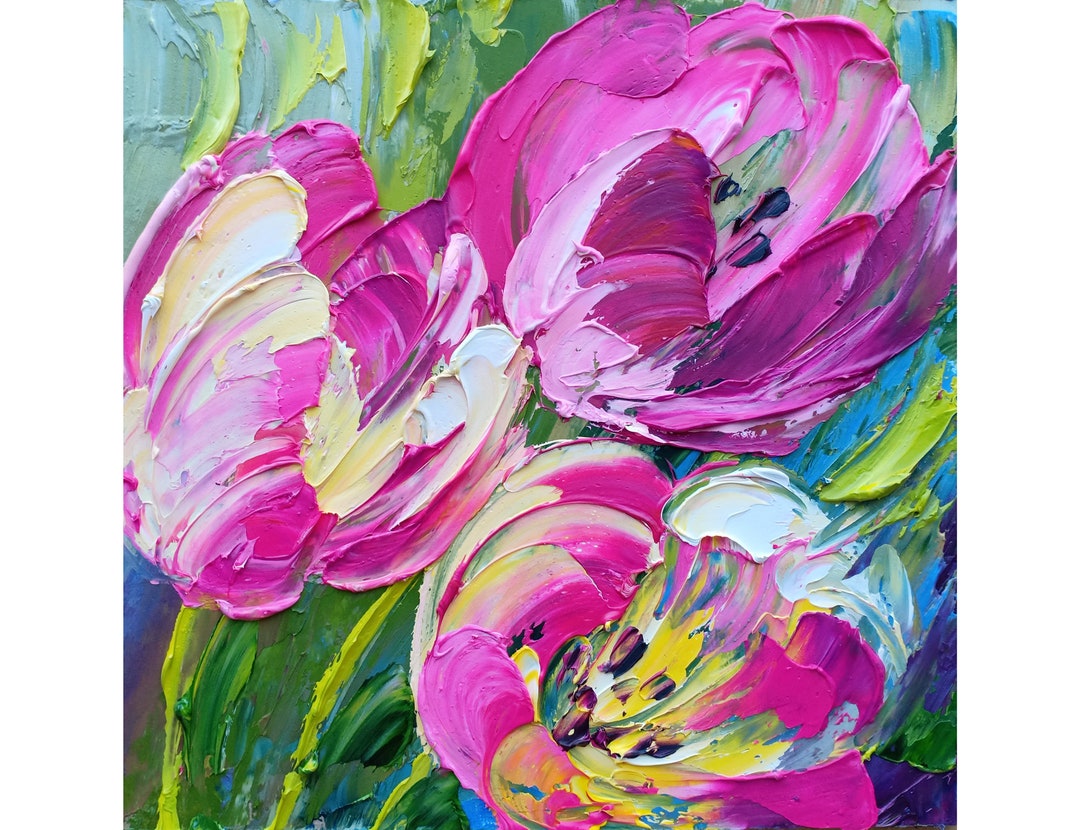 Tulips Painting Floral Original Art Impasto Oil Artwork Nature's ...