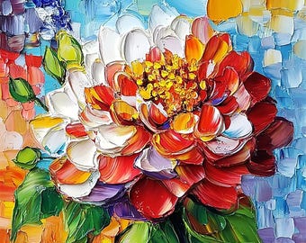 Dahlia Impasto Oil Painting: Original Small Floral Wall Art