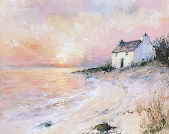 Scottish Coastal Cottage Impasto Oil Painting Original Isle of Skye Sunset Seascape