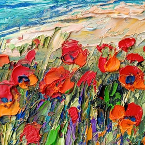 Italian Coastal Poppy Painting Original Oil Impasto Seascape ...