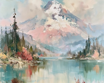 Mount Rainier Painting Washington Original  Art Mountain Lake Landscape Impasto Oil Painting