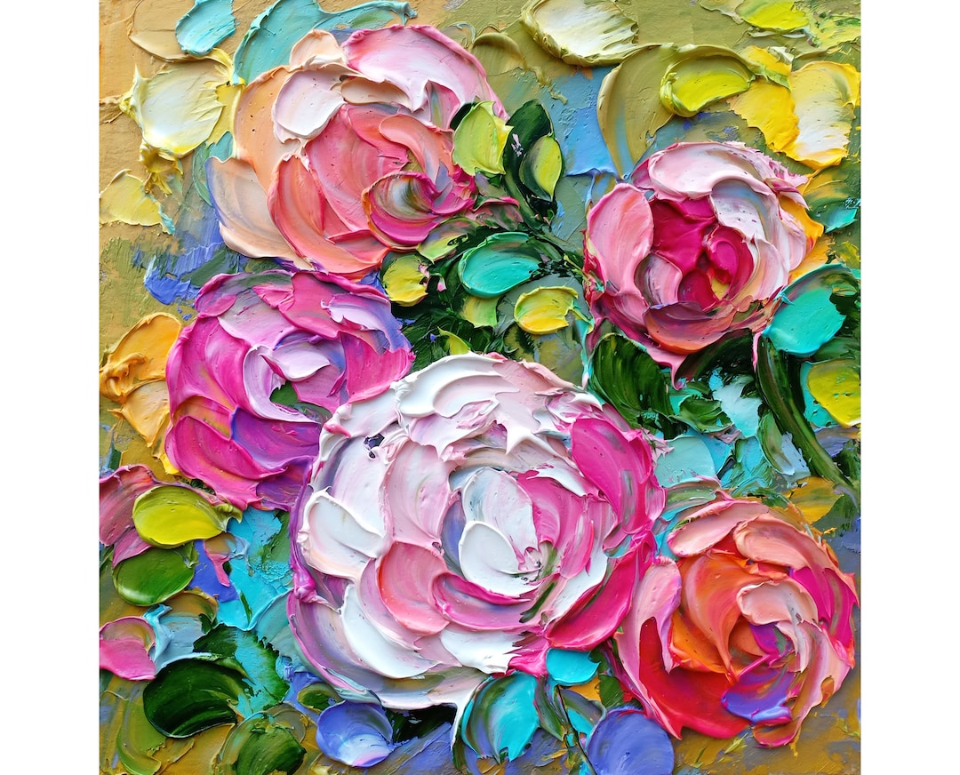Peony Painting Floral Original Art Impasto Oil Flowers Artwork - Etsy