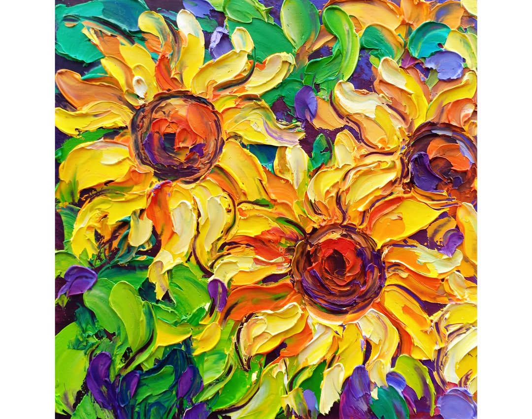 Sunflower Painting Original Oil Impasto Floral Art Small Textured Wall ...