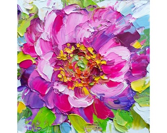 Peony Painting Floral Original Art 6x6 Impasto Oil Painting Small Flowers Artwork Impressionist Peony Blossom