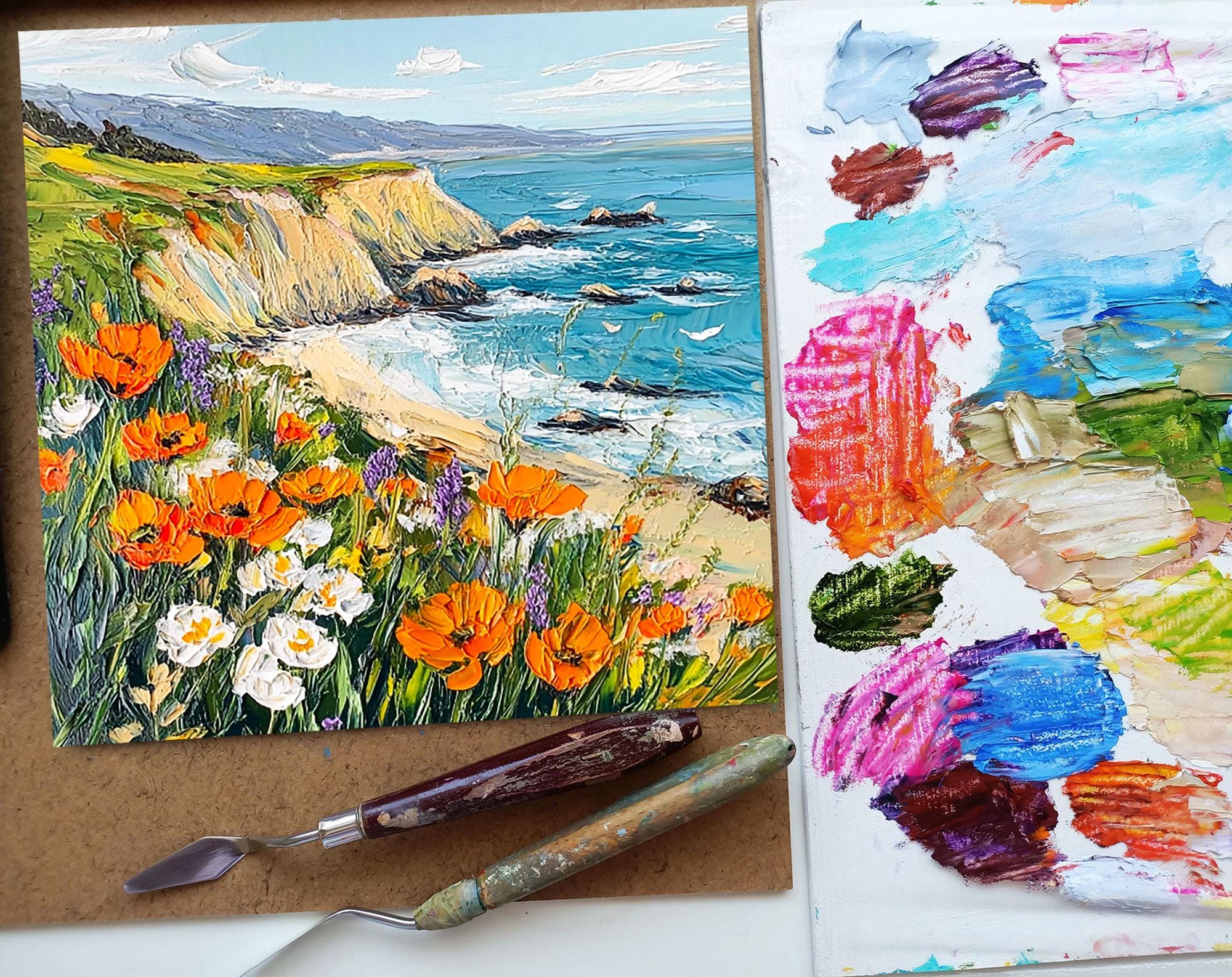 California Poppy Painting Original Art Seascape Oil Painting Impasto ...