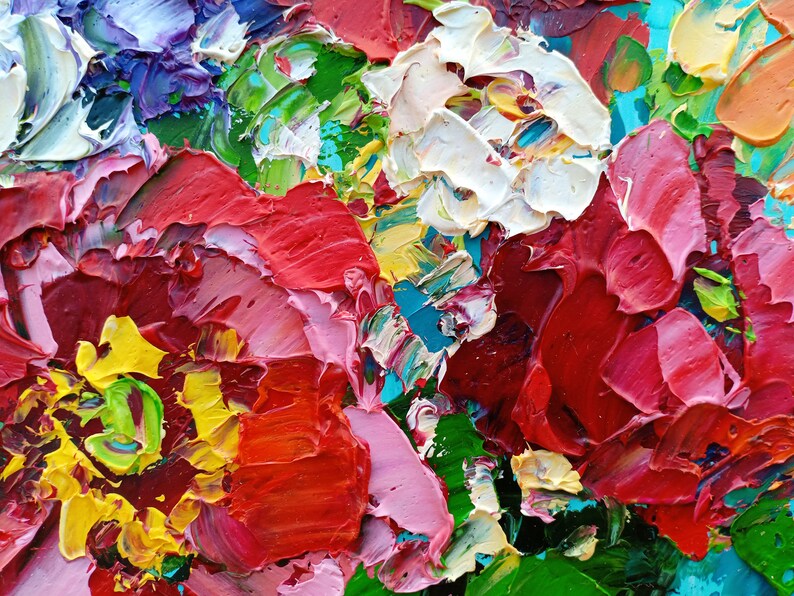 Peony Bouquet Original Oil Painting Colorful Floral Still Life Impasto ...
