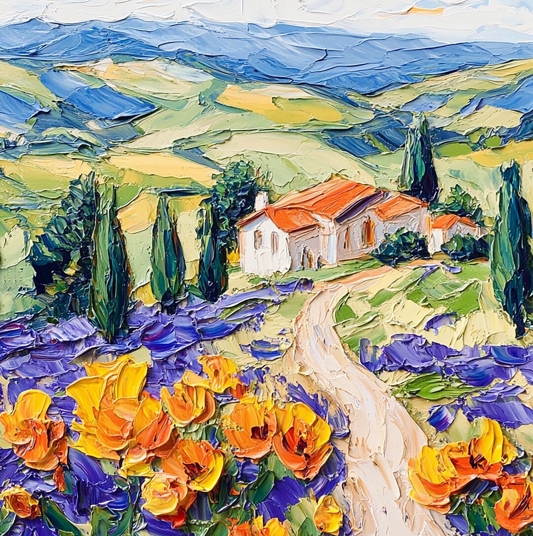 Tuscany Painting Lavender Original Art Landscape Impasto Oil Painting ...
