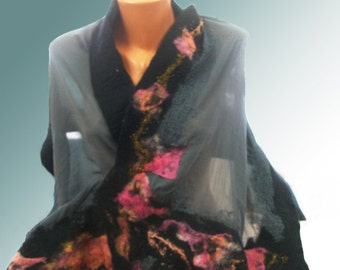 Wet felted Scarf - Merino wool shawl - Wool wrap - Lightweight scarf - Nuno felted scarf - Wool shawl - wool wrap coat - Italian silk scarf