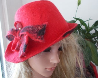 Felt wool hat, Felt hat, Woman wool hat, handmade hat,  Red hat, Winter hat