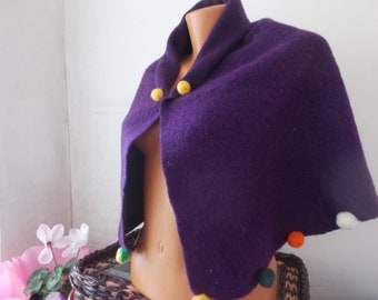 Felt scarf, Wool cape, Purple  wool cape