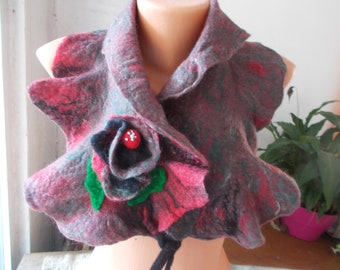 Felt scarf, Felt collar scarf, Handmade scarf, Merino wool scarf, Wool scarf, Woman scarf