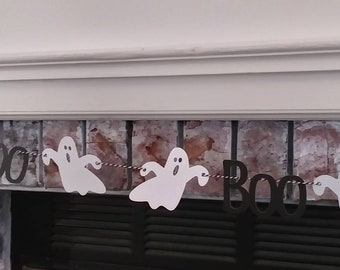 Ghost Boo Halloween Cardstock Garland,  Ghost Garland, Boo Banner, Spooky One Décor, Here for the Boos, Halloween Party Decoration