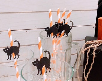 Cat Straws, Halloween Party Straws, Paper Straws, Halloween Party Supplies, Black Cat Décor, October Birthday Party Decorations, Spooky One