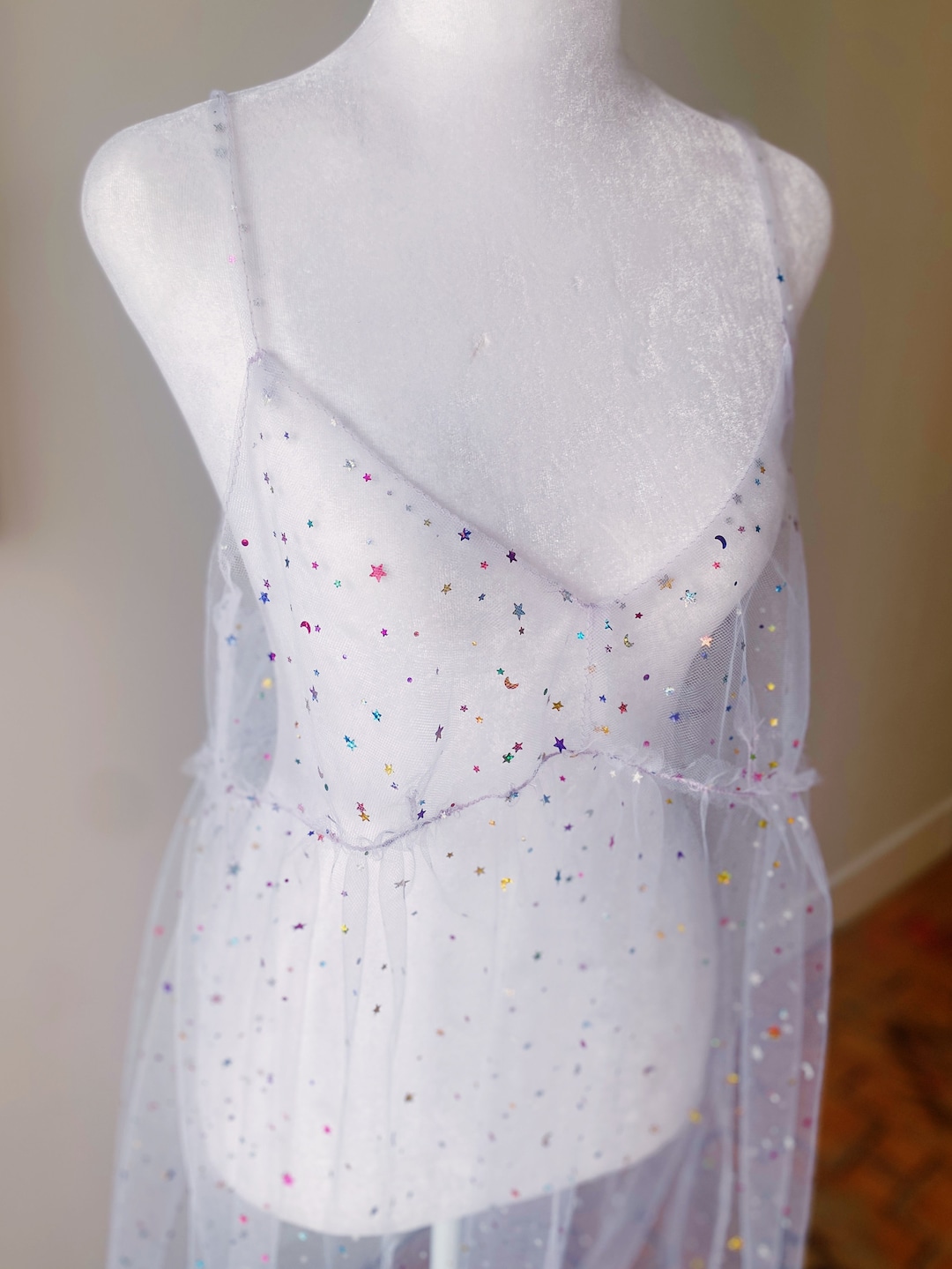 Celestial Tulle Slip Dress Floor Length Sheer Sparkle Tulle Etsy