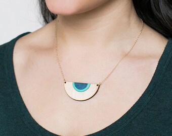 Teal necklace, Wood jewelry, wood necklace, art deco jewelry, blue necklace, Geometric Necklace, necklace for wife, gift for wife