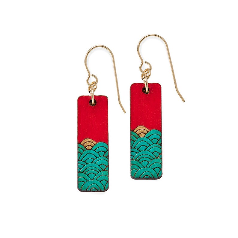 Ocean earrings, gift for ocean lover, gift for beach lover, waves jewelry, Beach Earrings, Gift for sister, gift for mom Red/Teal