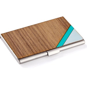 card case, credit card case, business card case, free engraving, wooden card case, credit card wallet, card holder, card wallet, wood wallet Teal / Walnut