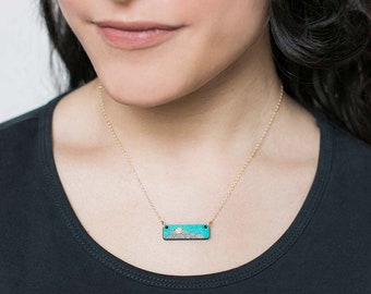 Wave Necklace, Ocean jewelry, Bar Necklace, Summer Necklace, Teal Necklace, nautical jewelry for women, gift for girlfriend, ocean waves