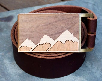 Mountain wedding, Mountain belt buckle, wooden Belt Buckle, cool belt buckle, belt buckles for men, handmade in usa, etsy usa