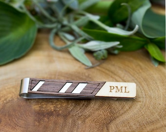 Personalized tie clip, wood tie bar, monogram tie bar, tie bar, groom gift from bride, minimalist tie bar