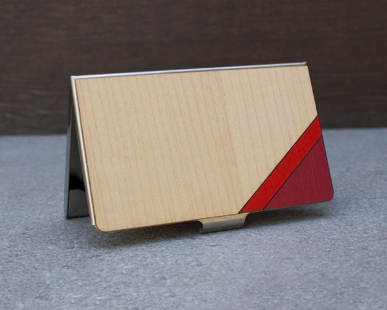 card case, credit card case, business card case, free engraving, wooden card case, credit card wallet, card holder, card wallet, wood wallet Red