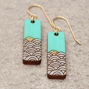 Ocean Wave Earrings, summer jewelry, wood earrings, surf style, gift for beach lover, ocean lover gift, Wave Earrings, Handmade in USA image 3