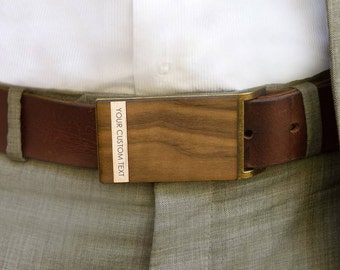 Personalized wood Belt Buckle, 3rd anniversary gift, leather anniversary, custom belt buckle and leather belt