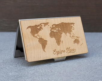 business card holder, travel gift, credit card case, free engraving, wanderlust, credit card wallet, wood wallet, card holder, card case