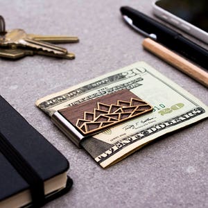 Minimalist wallet, money clip, card holder, laser cut wood, wooden money clip, boyfriend gift, husband gift, anniversary gift image 4