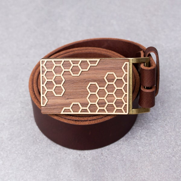 Hexagon Belt Buckle, Honeycomb gift, Wooden Belt Buckle, Geometric Belt Buckle, Men's Belt Buckle, handmade in usa, etsy usa