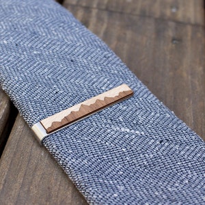 Mountain tie clip, mountain wedding, wood tie bar, groom gift from bride, minimalist tie bar, mountain tie bar, made in usa image 2