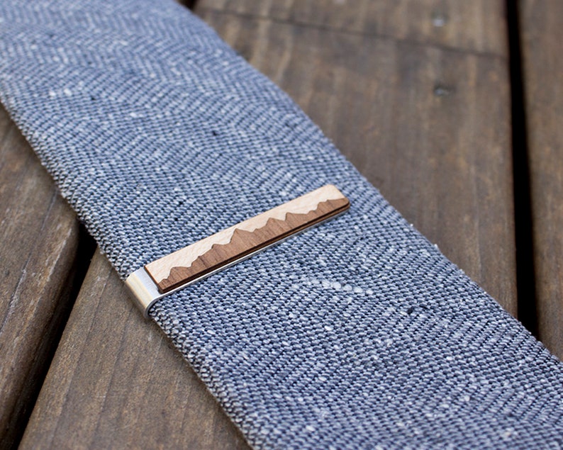 Mountain tie clip, mountain wedding, wood tie bar, groom gift from bride, minimalist tie bar, mountain tie bar, made in usa image 2