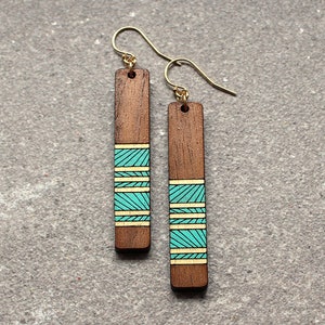 Wood Earrings, long geometric Earrings, Laser Cut Earrings image 2