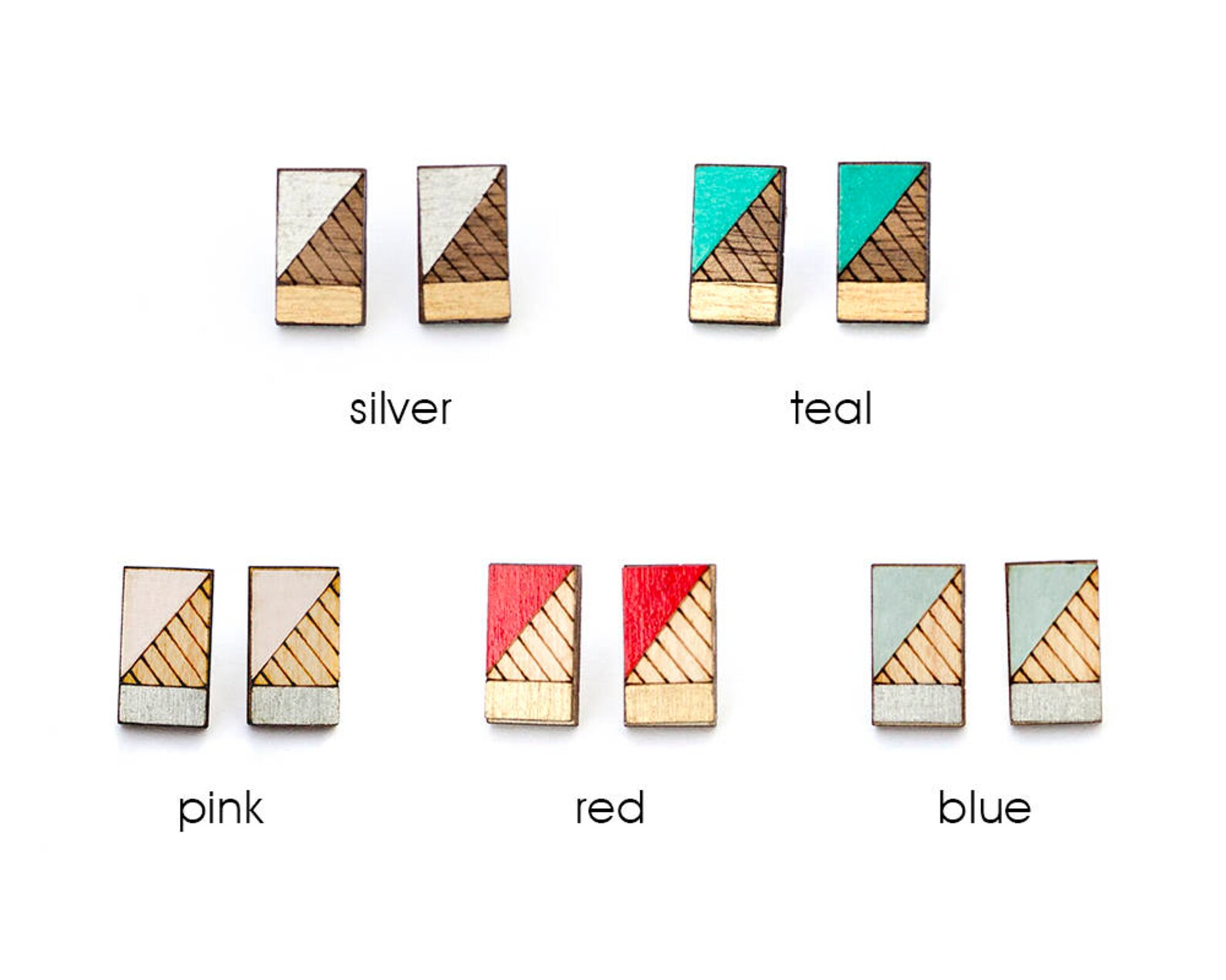 Wooden Stud Earrings geometric Studs Wooden Earrings Etsy