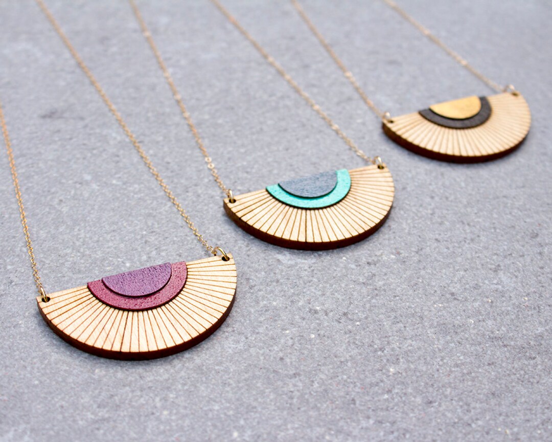 5th Anniversary Gift, Geometric Necklace, Wood Anniversary Gift, Art