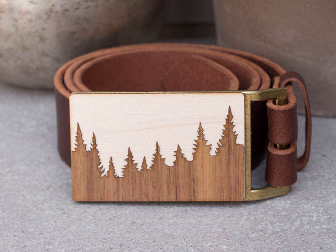 Pine Tree Belt Buckle, Wooden Forest Belt Buckle, Custom Belt Buckle